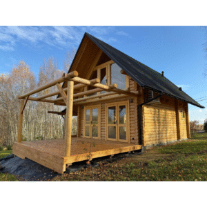 DOM CAŁOROCZNY 500x700 Z DWOMA TARASAMI Z BALI DREWNIANYCH 180 MM